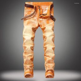 Fashion Coloured Men Casual Jeans Coated Wash Straight Slim Pleated Biker Jean Pants Male Denim Trousers Brand Plus Size 422618