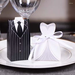 Gift Wrap 100Pcs Bridal Cases Groom Tuxedo Dress Gown Ribbon Wedding Favours Candy Box Sugar Case Decoration Mariage