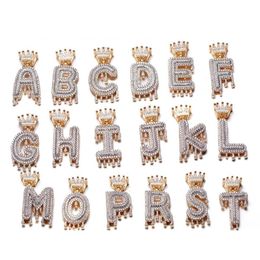 Custom Name Crown Bail Drip Initials Letters Necklaces & Pendant For Men Women Gold Color Cubic Zircon Hip Hop Jewelry2842