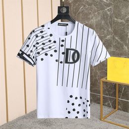 DSQ PHANTOM TURTLE Mens Designer T shirt Italian Milan Fashion Polka Dot with Striped Print T-shirt Summer Black White T-shirt Hip239w