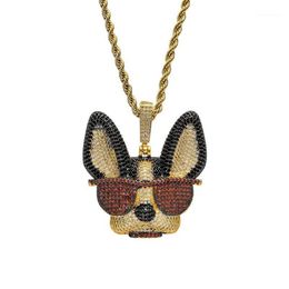 Brass CZ Large Witty dog with glasses Pendants Iced Out Hip Hop Necklace For Men And Women Party Jewelry Gift CN1371287d