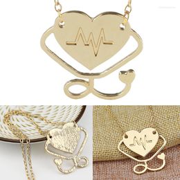 Pendant Necklaces Heartbeat Stethoscope Pendants Gold Colour Metal Chains Aesthetic Choker Fashion Necklace For Women Jewellery Party Gifts