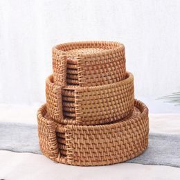 Table Mats DIY Set Tea Kitchen Accessories Round Tableware Placemat Rattan Woven Mat Home Dining Decoration