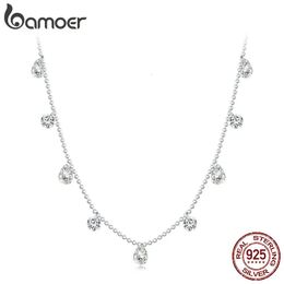 Pendant Necklaces 925 Sterling Silver Shining Water Drop Zircon Necklace Beads Chain Link For Women Engagement Anniversary Jewellery Gift 231005