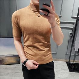 Men's Sweaters 8 Colours Autumn Winter Solid Colour Half Turtleneck Sweater Pullover Slim Fit Business Casual Knitted Short-sleeved Tee Top