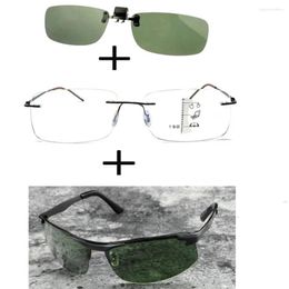 Sunglasses 3Pcs!!! Titanium Progressive Multifocal Reading Glasses Men Women Polarized Ultralight Sports Clip