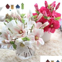 Decorative Flowers Wreaths 37Cm Artificial Magnolia Flower Branch For Christmas Halloween Birthday Party Diy Home Bedroom Decoration D Dhy1S