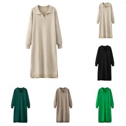 Casual Dresses Autumn Oversized Polo Neck Long Women Straight 2024 Spring Loose Female Knit Tunic Dress Elegant Sweatshirt