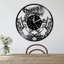 Wall Clocks Custom Tattoo Studio Logo Silent Record Clcock Shop Machine Decoration Hippie Men's Gift
