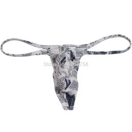 Sexy Men's Newspaper Micro Thong Underwear Male Penis Pouch String Tangas Guy T-Back212w