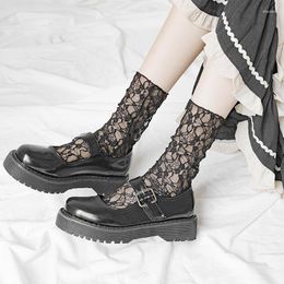 Women Socks Lolita Long Tube White Lace Floral Mesh Female Fishnet Cute Stockings Middle Thin Section Student JK Girls Black Sexy