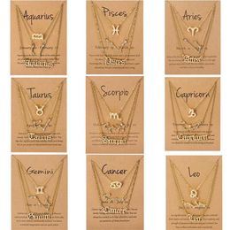 Pendant Necklaces 3Pcs Set Cardboard Star Zodiac Sign 12 Constellation Charm Gold Colour Necklace Aries Cancer Leo Scorpio JewelryP252L