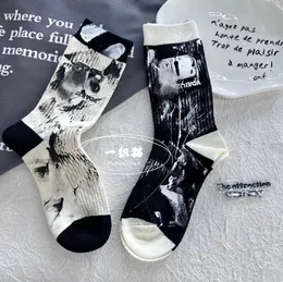 Autumn and Winter New European Goods Socks Female Personalised Trendy Sock Splash-Ink Letters Western Style Internet Celebrity Same Style Niche Women's Socks