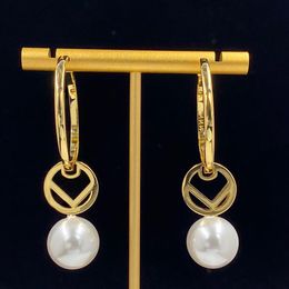 Womens Designer Pearl Earrings Charm Double Ring Letter Pendant Womens Jewellery Fashion Stud Hoop Earrings Mens Ladyies Gift Casual297g
