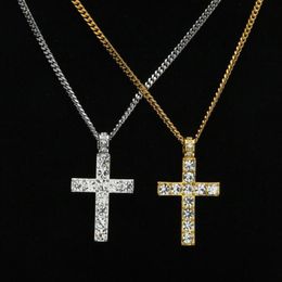 Fashion Jewelry Necklace Chains Hip Hop Men Bling Rhinestone Crystal Cross Pendant Necklace For Women Charm260n