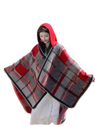 Scarves Poncho Woman Simple Plaid Shawl Autumn Winter Split Thermal Cape Hooded Outdoor Travel Pashimina Feminino Inverno 231007