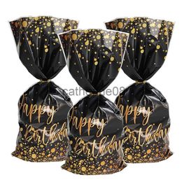 Gift Wrap 50pcs Birthday Gift Bags Plastic Black Gold Cookie Candy Bag Biscuits Snack Packaging Bag Pouch Happy Birthday Party Decoration x1007