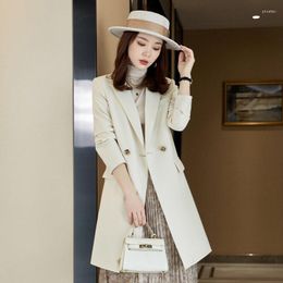 Women's Suits Plus Size S-4XL Women Long Blazer Jacket Slim Loose Single Button Spring Autumn Fashion Casual Elegant Black White Khaki