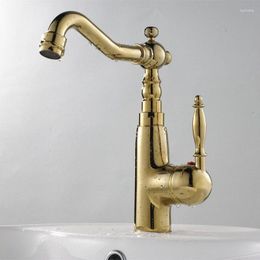 Bathroom Sink Faucets Luxury Gold Color Swivel Spout Faucet Single Handle Hole Vanity Mixer Tap