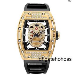 Richardmill Watch Milles Watch Richads Mile Luxury Pan Weibo Richar Same Style Mens Barrel Shaped Diamond Skeleton Quartz Hollow Out Sports Fashion Ayw