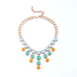 Chains Design Gold Colour Resin Sea Blue Pendant Necklace For Women Trendy Jewellery