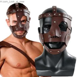Party Masks Mediaeval Warrior Gladiator Leather Mask Cosplay Roman Egyptian Myth Soldier Vintage Punk Helmet Halloween Party Costume Props Q231009