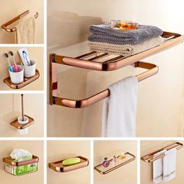 Bath Accessory Set Bathroom Accessories Set Solid Brass Tissue Rack Towel Bar/Rack Toilet Brush Holder Corner Shelves Bath Hardware Set Rose Gold 231006