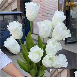 Decorative Flowers Wreaths Large Artificial Silk White Tips Long Branch Home Decor Party Floral Arrange Pography Props High Quality Dr Dhjno