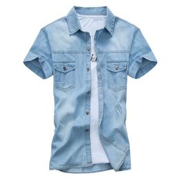 Summer Brand Denim Shirt Men Cotton Short Sleeve Turn-down Collar Mens Shirts Casual Slim Fit Men's Jeans shirts Chemise homm302j