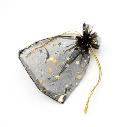 100 PCS black MOON STAR Organza Favour Drawstring Bags 4SIZES Wedding Jewellery Packaging Pouches Nice Gift Bags FACTORY278B