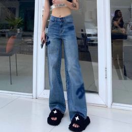 Женские джинсы с высокой талией, дизайнерские прямые широкие брюки, тонкие женские повседневные брюки, размер S-XL