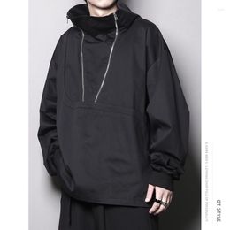 Men's Hoodies Men Personality Design Hooded Sweatshirts Zipper Curve Cut Stitching Coats Streetwear Hip Hop Loose Casual Jackets