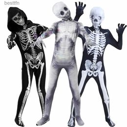 Theme Costume Horror Scary Zombie Come Kids Cosplay Skeleton Halloween Come Skull Mask Suit Jumpsuit Kids Adult Carnival Party Dress UpL231007