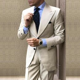 Men's Suits Luxury Wedding Men Beige Single Brested Arrivals Casual Regular Length Jacket Pants Two Piece Peaked Lapel Slim Fit