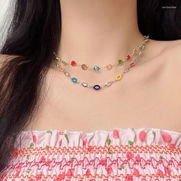 Pendant Necklaces Y2K Punk Korean Sweet Colour Crystal Glaze Twinkle Zircon Choker Necklace For Women Harajuku Aesthetic Exquisite Charming
