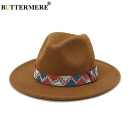 BUTTERMERE Sombrero Women Wool Vintage Trilby Felt Khaki Fedora Hat Wide Brim Elegant Lady Winter Autumn Jazz Caps Chapeau164A