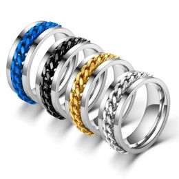 Cluster Rings Fashion Spinner Chain Ring Men Stainless Steel Metal Not Fade Gold Black Silver Colour Reliever Stress Party280U