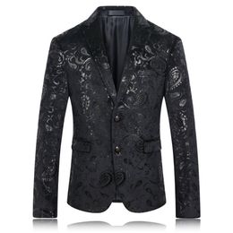 Whole- Black Blazer Men Paisley Floral Pattern Wedding Suit Jacket Slim Fit Stylish Costumes Stage Wear For Singer Mens Blazer293L