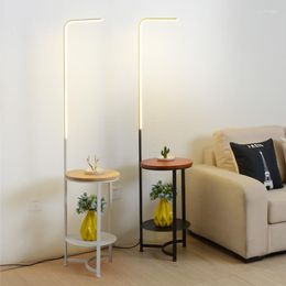 Table Lamps Coffee Floor Lamp Double-Layer Storage Living Room Sofa Edge Bedroom Bedside Nordic Minimalism Reading Vertical