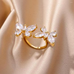 Cluster Rings Zircon Butterfly For Women Delicate Opening Stainless Steel Ring 2023 Trend Luxury Couple Wedding Aesthetic Jewellery Anillo