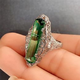 Surprise Cuboid Emerald Green Crystal Stone Cocktail Party Rings For Women Banquet Party Jewelry Gift