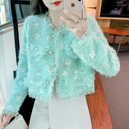 Women's Jackets Women Autumn Winter Style Beaded Celebrity Woollen Short Coat Girl Luxury Sequined Tweed Jacket