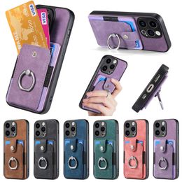 Retro Magnetic Card Case For iPhone 15 14 Plus 12 13 Mini XR 11 Pro 12Pro 13 Pro 14Pro XS Max Metal Ring Holder Cover