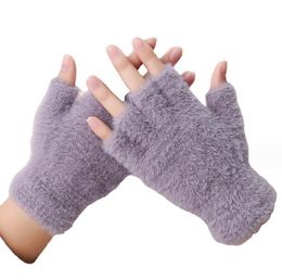 High quality soft fluffy wool Gloves Ski Cycling Travel Warm Glove Winter Knitted Mink wool Half Finger Gloves