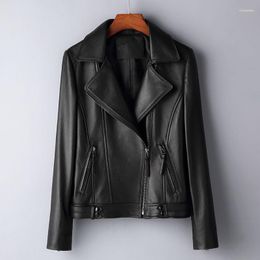 Women's Leather 2023 Spring And Autumn Sheepskin Motorcycle Slim Fit Short Suit Collar Jacket Coat Genuine