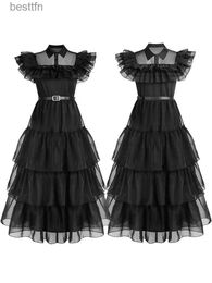 Theme Costume Wednesday Halloween Addams Cosplay Dress For Girl Kids Movie Comes Black Sleeveless Gothic Dresses Party Women NightdressL231007