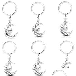 Key Rings Fashion Lettering Mom Dad Son Daugther Family Heart Moon Alloy I Love You Sier Keychain Jewellery Gift Drop Delivery Otkel