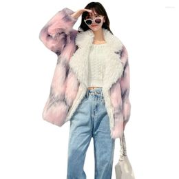 Women's Fur Pink Coat Women Clothing Winter 2023 In Outerwears Female Lapel Plush Jacket Ladies Faux Warm Fluffy