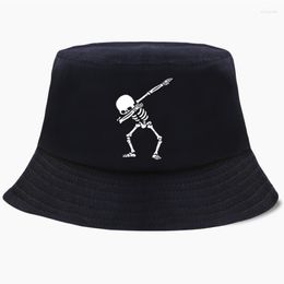 Berets Bucket Hat Cap Funny Dabbing Skull Dance Hip Hop Skeleton Men Womens Bob Panama Swag Punk Fisherman Hats Outdoor Sun Black Caps