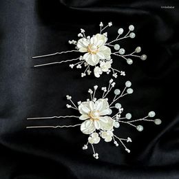 Hair Clips White Floral Pins Bridal Tiaras Porcelain Flower Wedding Headpiece Handmade Women Accessories Pearls Jewellery